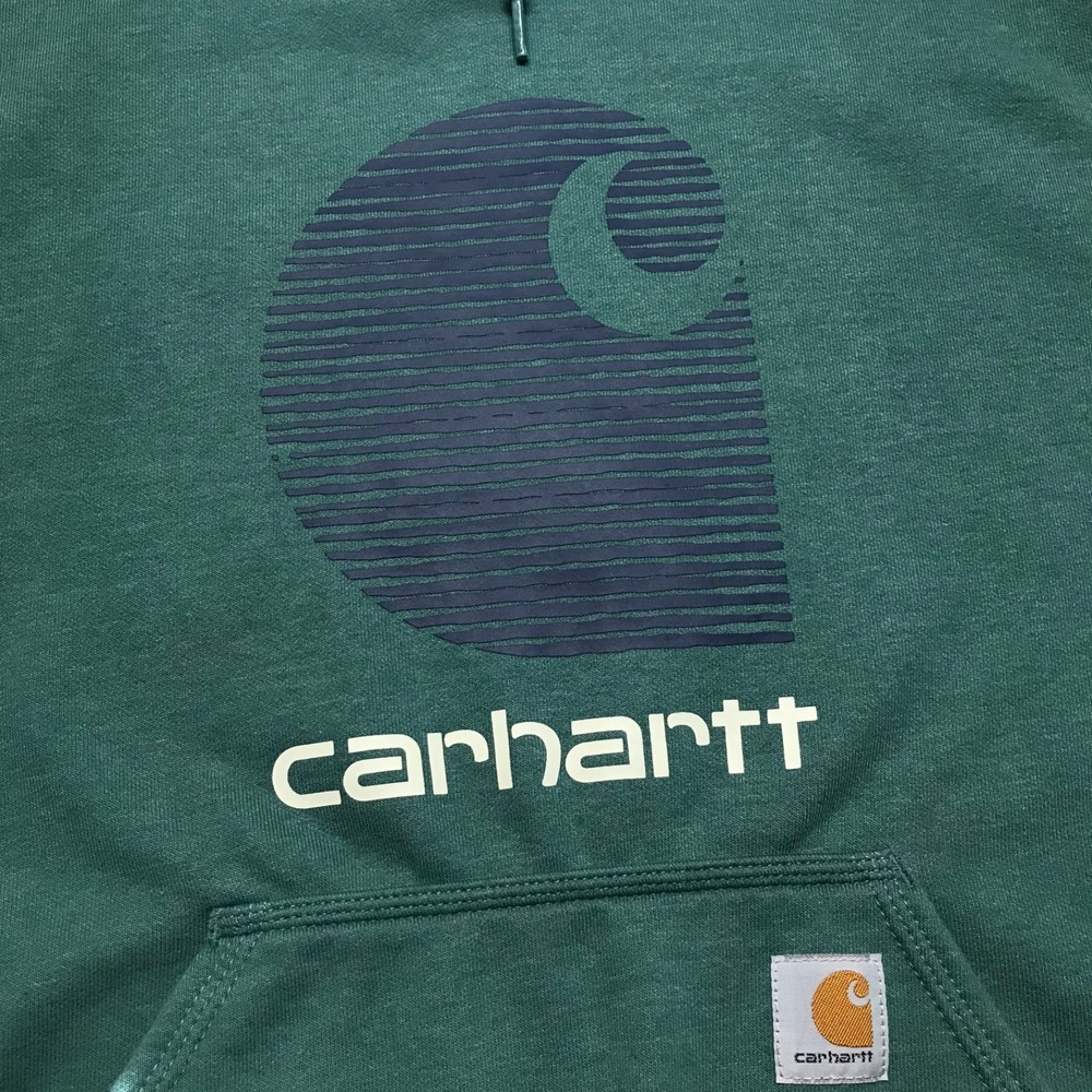 Carhartt Hoodie Sweatshirt Mens Sz S Green Rain Defender Loose Fit Logo Graphic - Picture 4 of 8